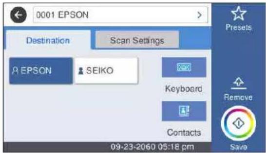 0001 EPSON Destination Scan Settings EPSON SEIKO Keyboard Contacts 09-23-2060 05:18 pm Presets Remove Save
