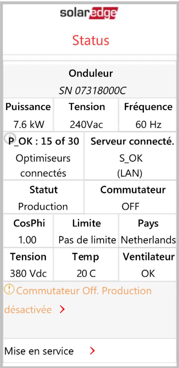 SolarEdge SEEVK22SRM01 - État principal de l'onduleur - 1