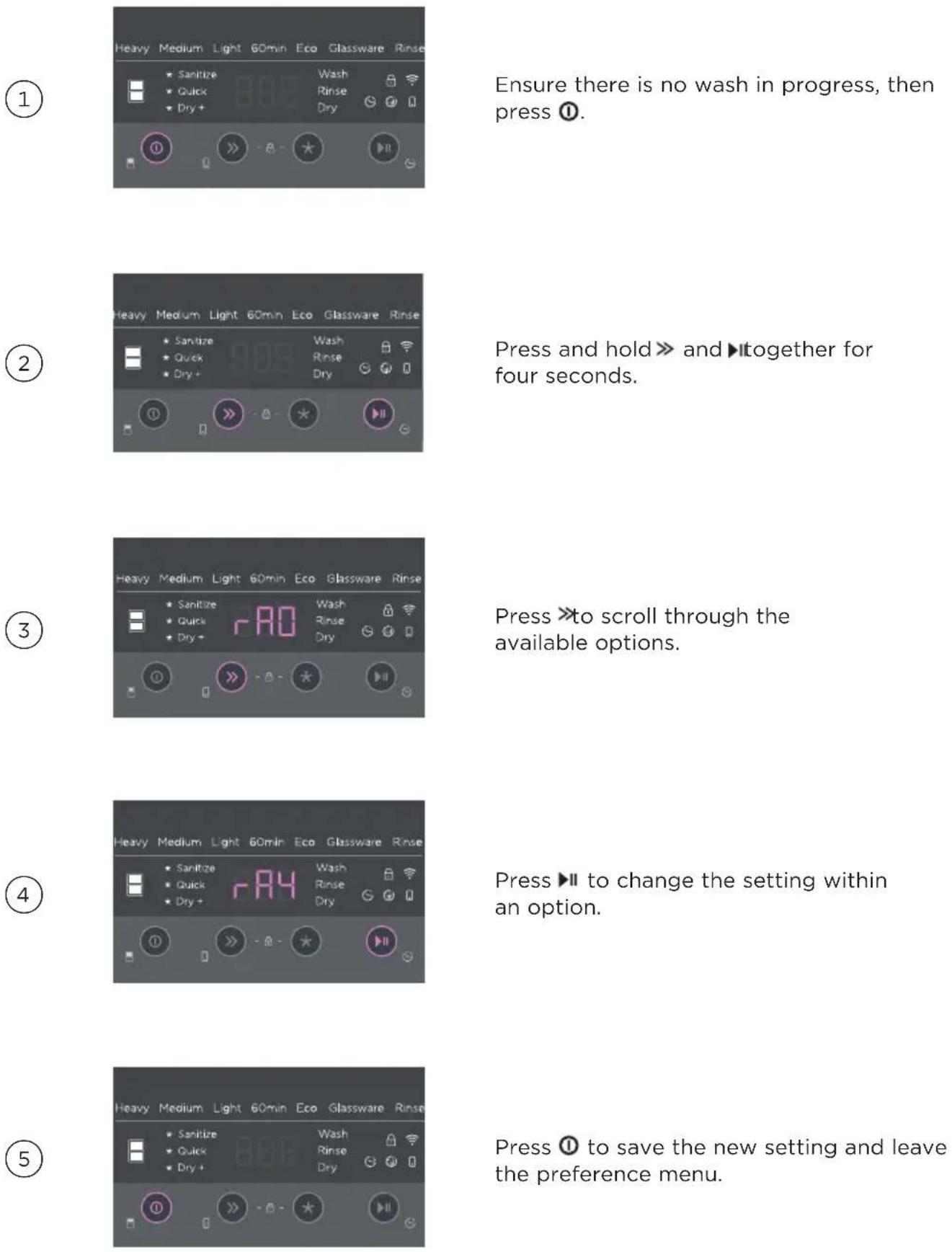 Fisher & Paykel DD24DT2NX9 - Changing the settings - 1