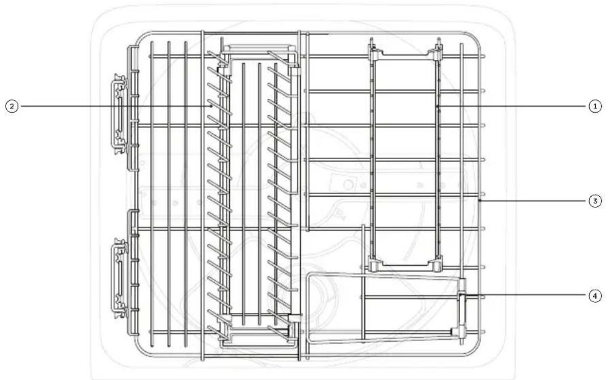 Technical diagram of a mechanical or electrical enclosure with numbered components labeled ①, ②, ③, and ④.
