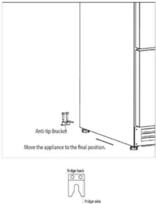 Anti-tip Bracket Move the appliance to the final position. fridge back fridge side