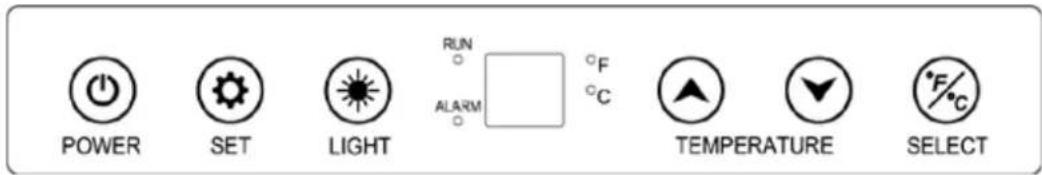 POWER SET LIGHT RUN ALARM °F °C TEMPERATURE SELECT