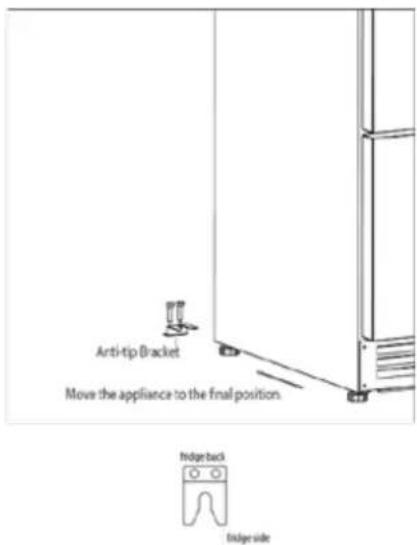 Anti-tip Bracket Move the appliance to the final position fridge back fridge side