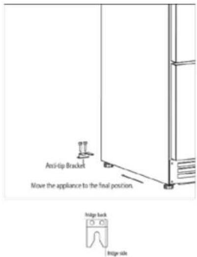 Anti-tip Bracket Move the appliance to the final position. Handle back Handle side