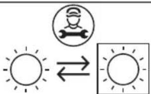 Weather icon showing sun and train symbol with bidirectional arrow between sun and train icons