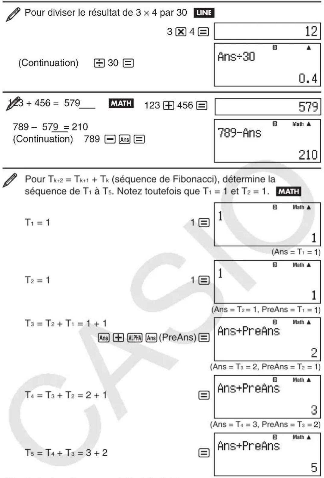 CASIO fx991ES PLUS C - Mémoire du résultat (Ans)/Mémoire du résultat précédent (PreAns) - 1