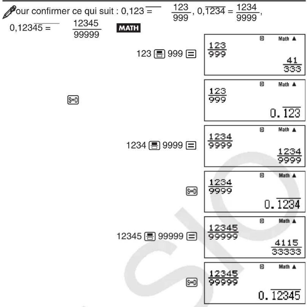 CASIO fx991ES PLUS C - Exemples de décimales récurrentes - 2