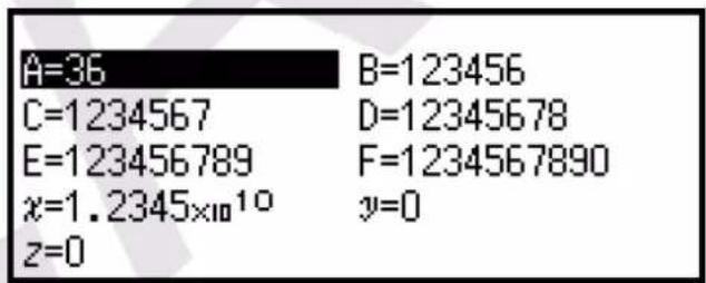 CASIO fx570CW - Écran de la liste de variables - 1