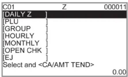 CASIO SRS500 - Menu de sélection du rapport des ventes - 1