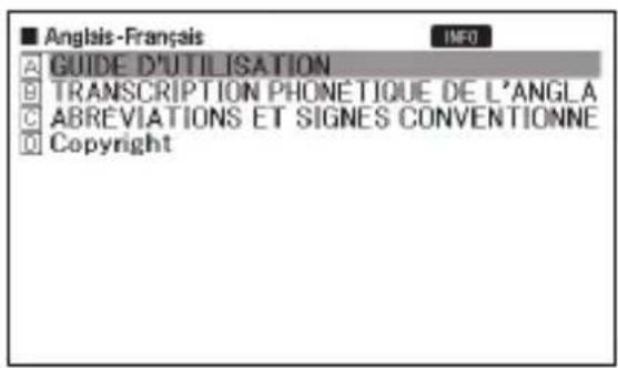 CASIO EWF300C - Utilisez les touches directionnelles et pour amener le surlignement sur l'élément du guide que vous voulez voir, puis appuyez sur ENTRÉE. - 1