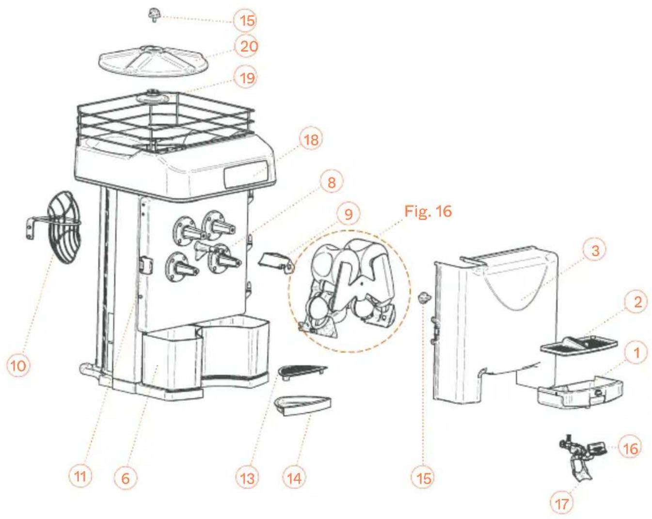 Technical diagram of a microwave oven with numbered parts and labeled features