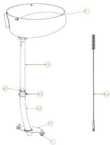 Technical diagram of a mechanical device with labeled parts and a separate schematic view showing a tool or component.