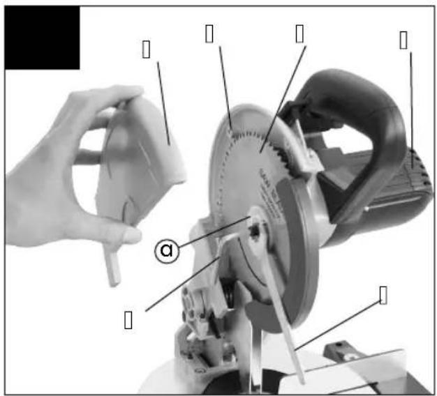 Technical diagram of a cutting tool with labeled parts, including a hand holding a blade and a cutting cutter.