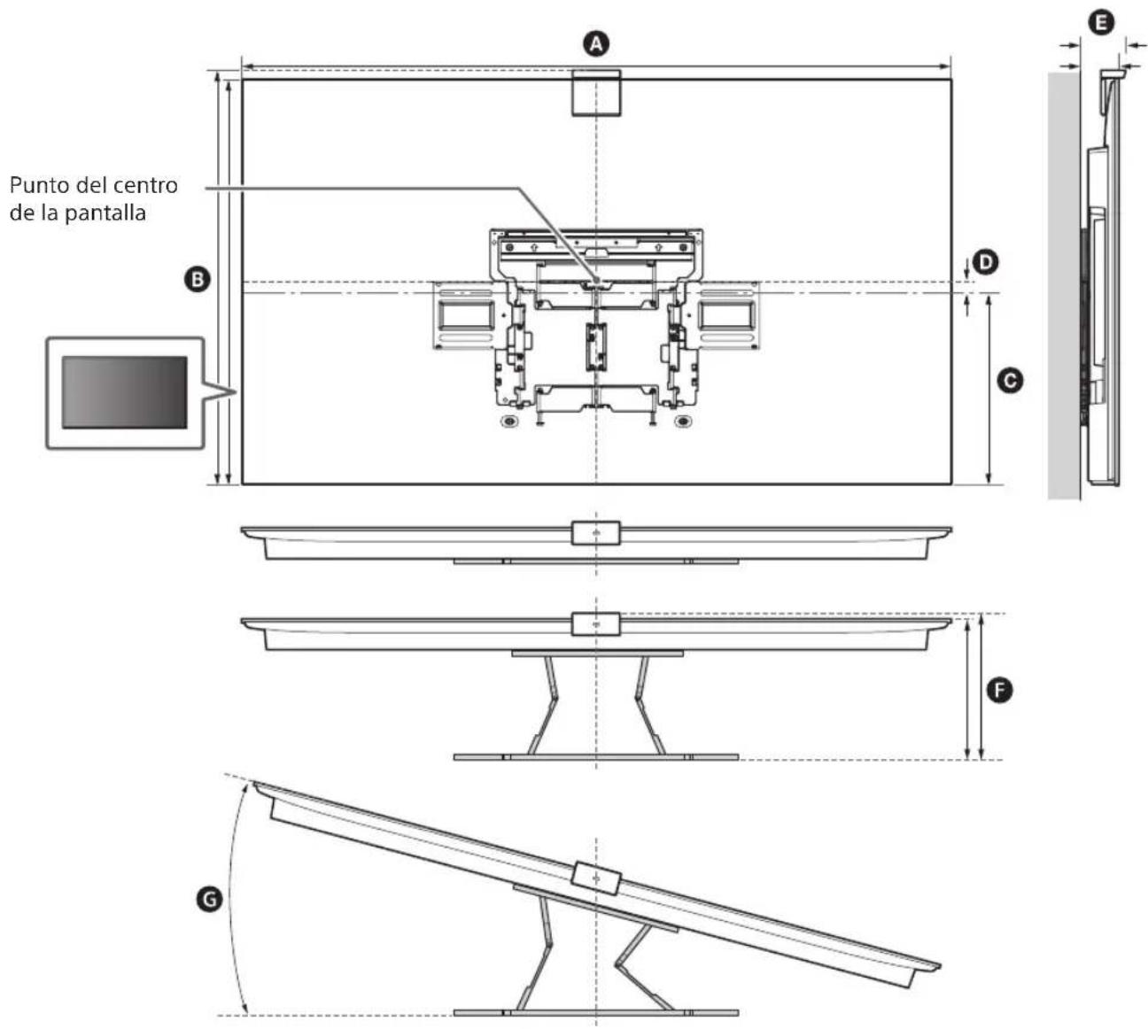 SONY XR77A80L - Medición para la instalación del soporte de pared en la pared - 1