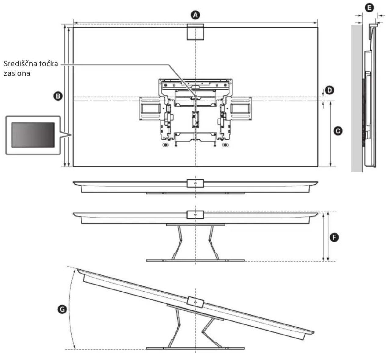 SONY XR77A80L - Meritev za namestitev nosilca za stensko montažo - 1
