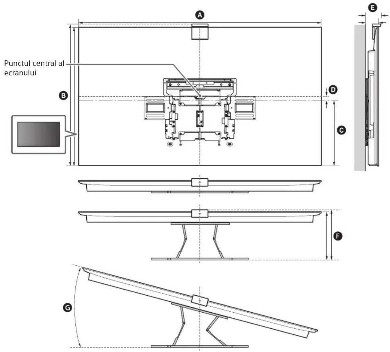 SONY XR77A80L - Măsurarea pentru instalarea pe perete a dispozitivului de montare pe perete - 1