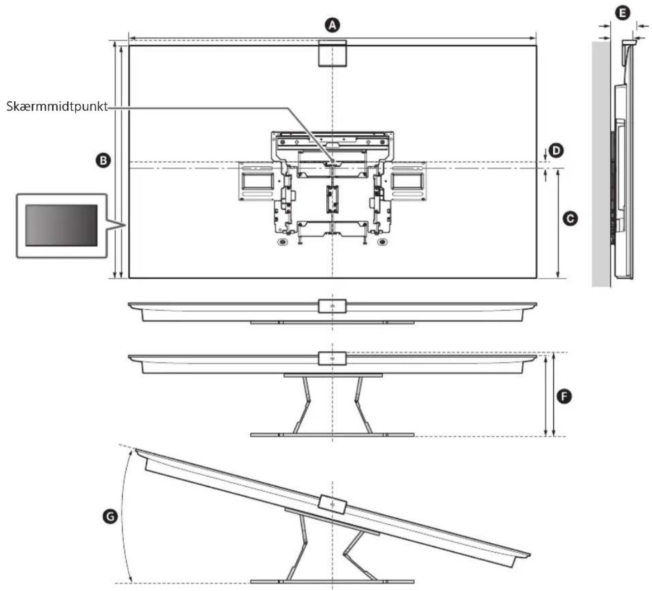 SONY XR77A80L - Måling til montering af beslag til vægmontering på væggen - 1