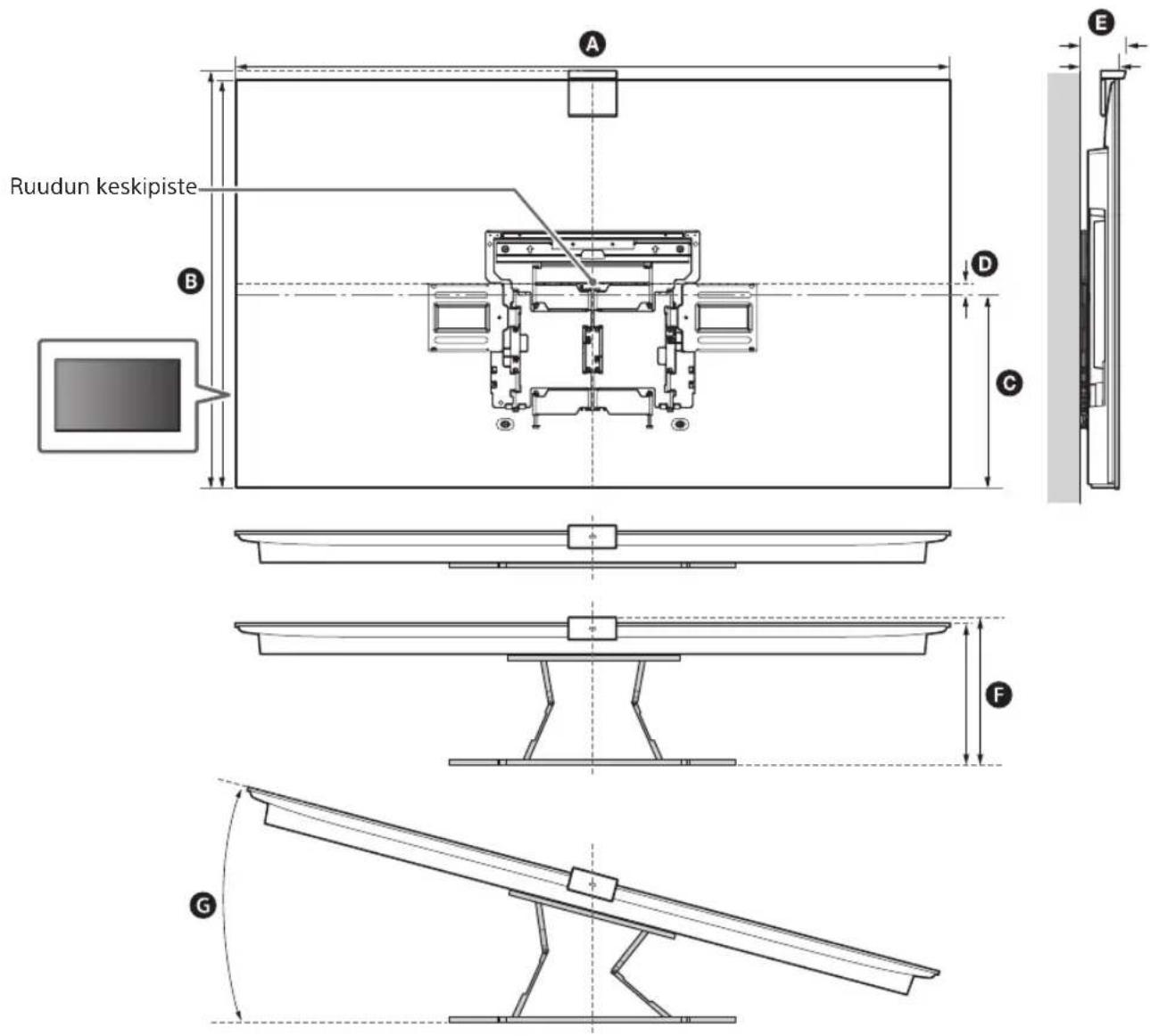 SONY XR77A80L - Mitat seinäasennuskiinnittimen seinälle asentamista varten - 1