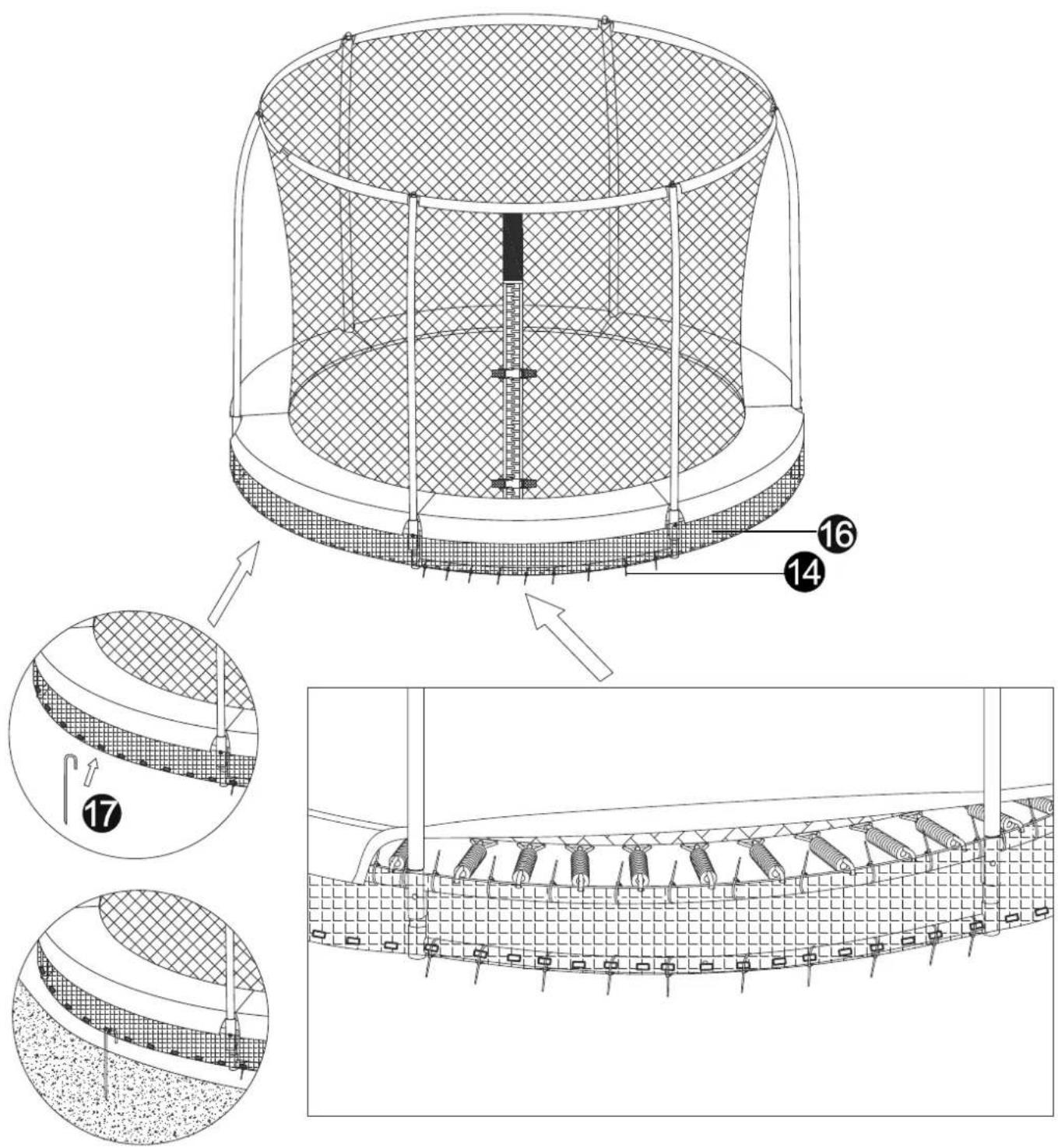 Technical diagram of a cylindrical tank with labeled components and internal structure, including cross-sectional views and numbered parts.