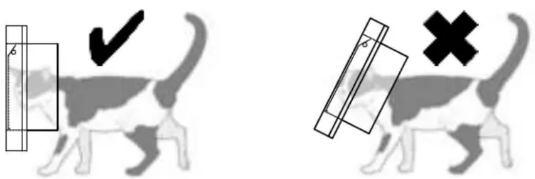 Diagram showing two animal silhouettes with checkmarks and crosses, likely illustrating a detection or classification process.