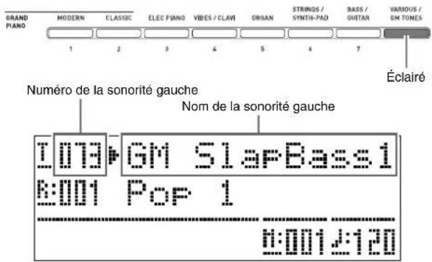 CASIO Celviano AP6BP - Sélectionnez la sonorité que vous voulez affecter au côté gauche (registre inférieur) du clavier. - 1