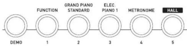 CASIO CDP135 - Pour changer de morceau de démonstration, maintenez un bouton de ④ (Morceau 1) à ⑧ (Morceau 5) enfoncé pour spécifier un numéro de morceau. - 1