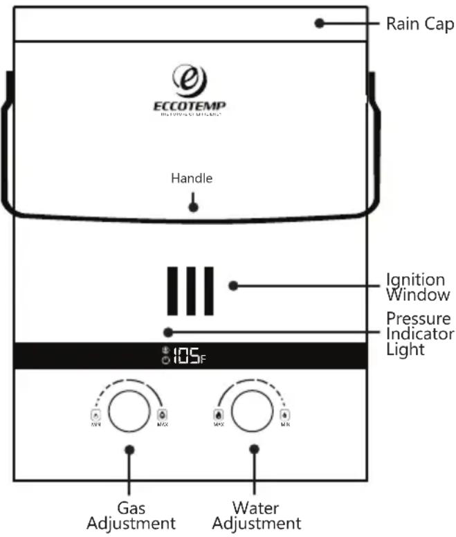 Rain Cap ECCOTEMP Handle Ignition Window Pressure Indicator Light 105F Gas Adjustment Water Adjustment