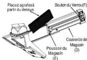 Placez agrafesà partir du dessus Bouton du Verrou(F) Poussoir du Magasin (E) Couvercle de Magasin (D)