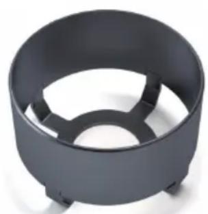 Circular black plastic fan or holder component with three curved cutouts (no text or symbols visible)