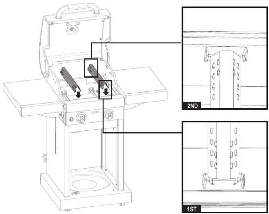 Technical diagram of a mechanical device with labeled parts and annotations in Chinese, including 2ND and 1ST views.