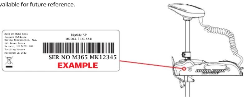 Minn Kota Riptide SP - LOCATING YOUR SERIAL NUMBER - 1