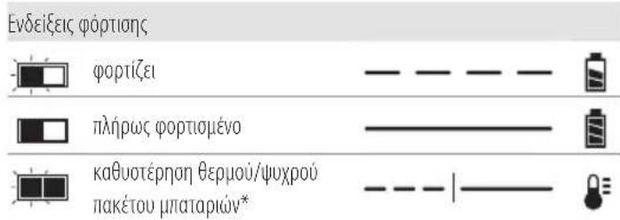 Ενδειξεις φόρτισης φορτίζει πλήρως φορτισμένο καθυστέρηση θερμού/ψυχρού πακέτου μπαταριών*