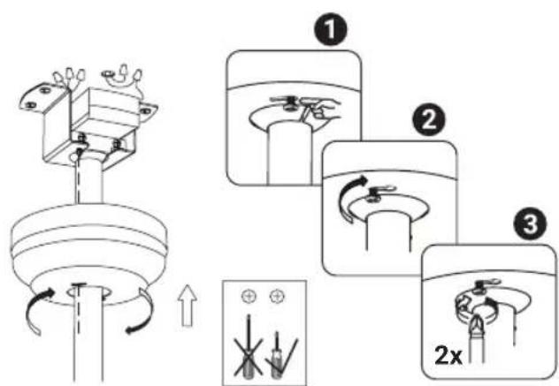 Diagram illustrating a step-by-step installation of a mechanical component with labeled parts and directional arrows.
