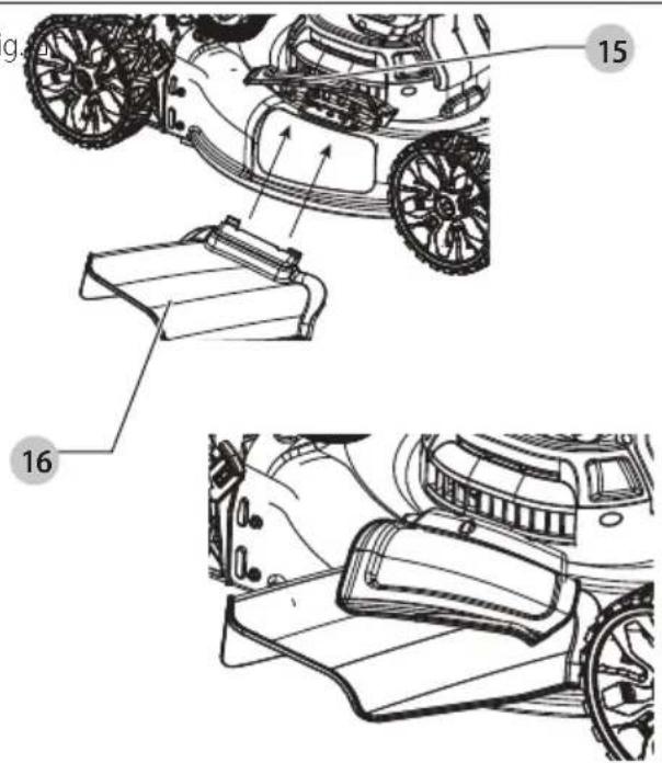 Technical diagram showing mechanical components with numbered parts, including a lawn mower and base assembly.