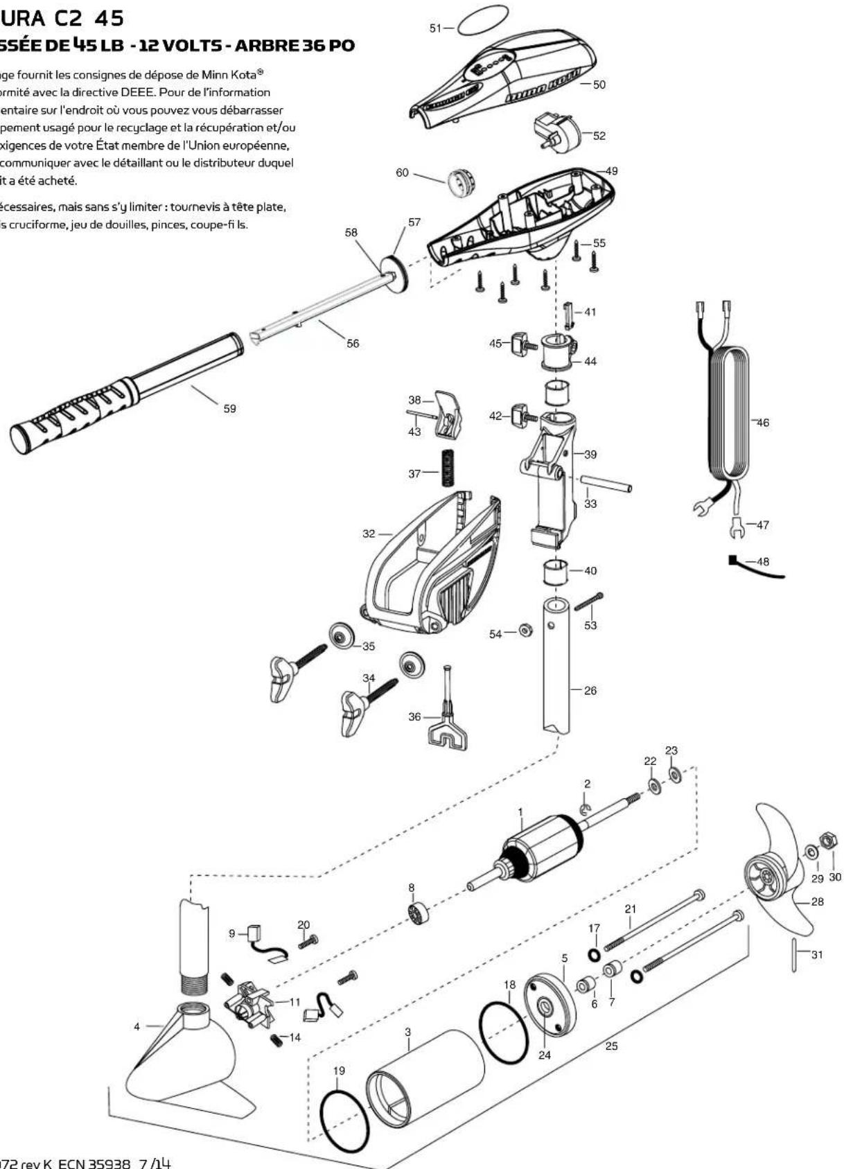 Minn Kota Endura C2 - POUSSÉE DE 45 LB - 12 VOLTS - ARBRE 36 PO - 1