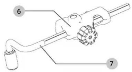 Technical diagram of a mechanical device with labeled parts 6 and 7