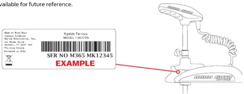 Minn Kota Riptide Terrova - LOCATING YOUR SERIAL NUMBER - 1