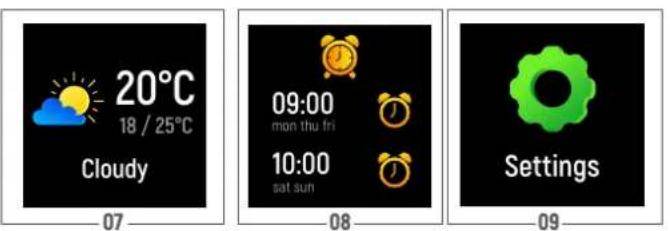 20°C 18 / 25°C Cloudy 07 09:00 mon thu fri 10:00 sat sun 08 Settings 09