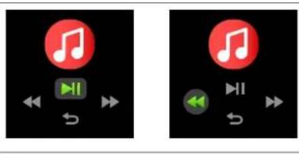 Two audio playback controls with musical notes and playback icons, one showing a play button and the other displaying a right-handled playback.