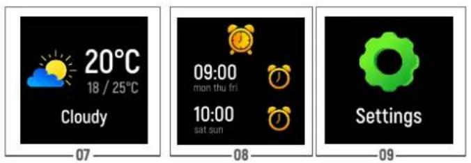 20°C 18 / 25°C Cloudy 07 09:00 mon thu fri 10:00 sat sun Settings 08 09