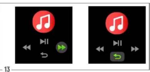 Two audio player control buttons with musical notes and playback controls, labeled with numbers 13 and 14 at bottom left.