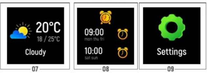 20°C 18 / 25°C Cloudy 07 09:00 mon thu fri 10:00 sat sun 08 Settings