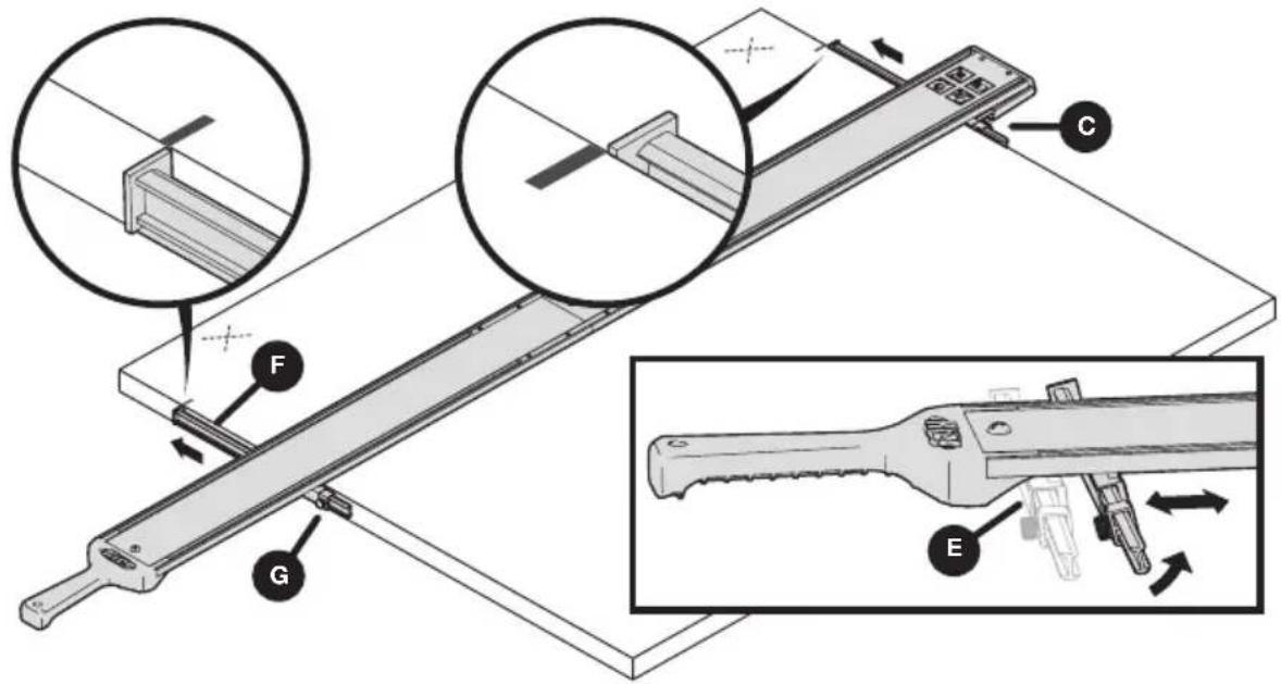 Kreg Straight Edge Guide - Colocar el carril guía y los brazos del indicador de la línea de corte - 1