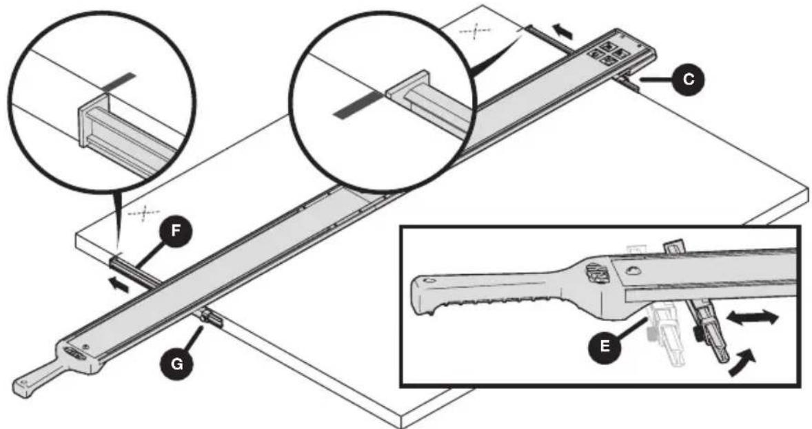 Kreg Straight Edge Guide - Positionnement du rail de guidage et des bras de l'indicateur de ligne de coupe - 1