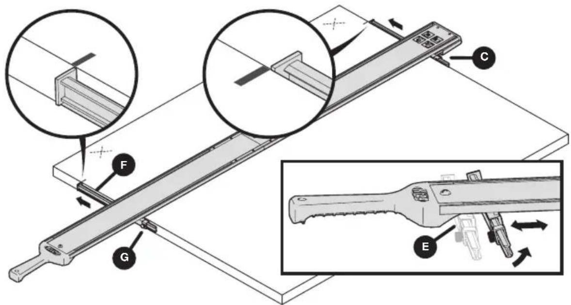 Kreg Straight Edge Guide - Colocación del riel guía y los brazos del indicador de la línea de corte - 1