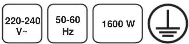 220-240 V~ 50-60 Hz 1600 W