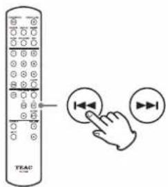 Diagram showing a remote control with an icon pointing to a hand and two directional arrows indicating playback controls.