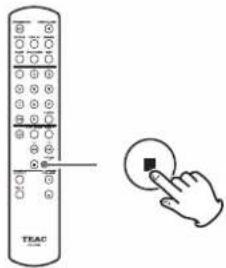 Diagram showing a TEAC remote control with a hand cursor clicking a button, indicating navigation or interaction.