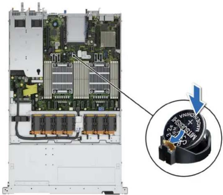 DELL PowerEdge R660xs - 要安装新的系统电池: - 1