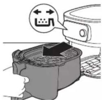 Diagram showing a device with a mouse icon interacting with a container, indicating a process or operation.
